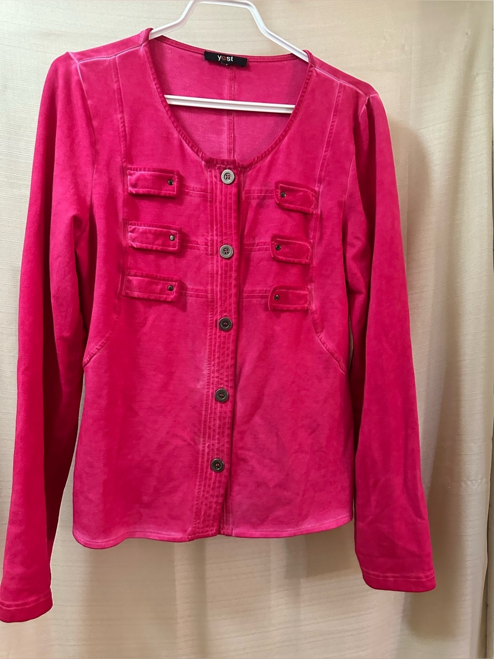 Yest Pink Button Front Stretch Knit Jacket Cardigan Y2K Medium